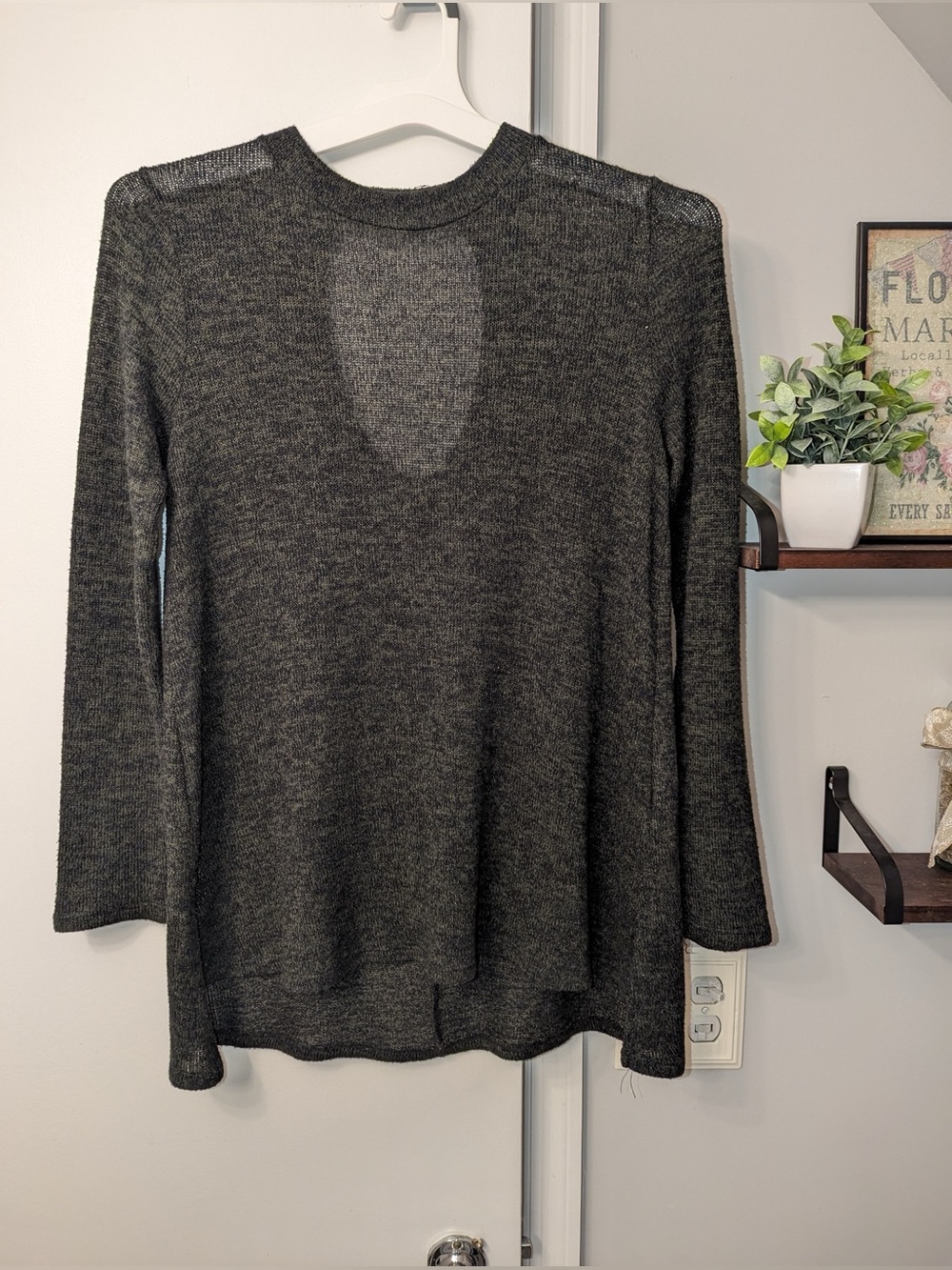 Marled Green & Black Keyhole Back Sweater